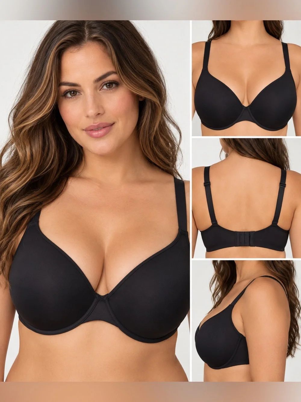 Panache Porcelain Elan Plunge Bra 34H Black NWT Molded T-Shirt Convertible 7327